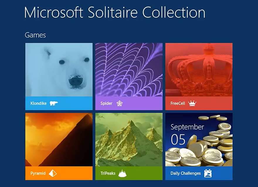 Screenshot of Microsoft Solitaire Collection on Windows 8