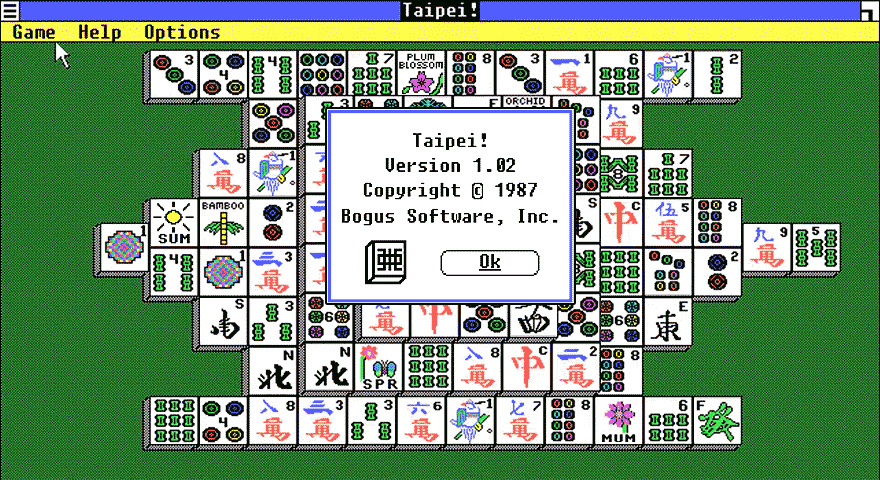 1987 Taipei Mahjong Solitaire for Windows by Bogus Software