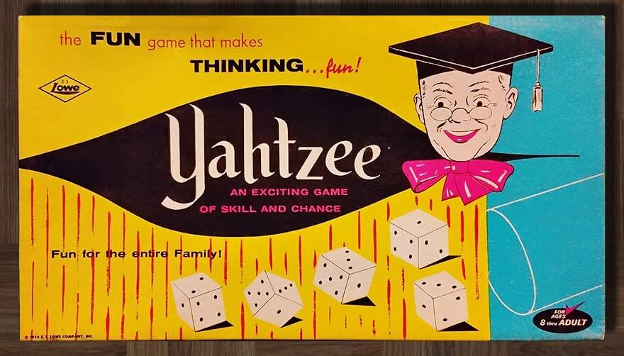 Original 1956 Yahtzee box cover from the Lowe Company