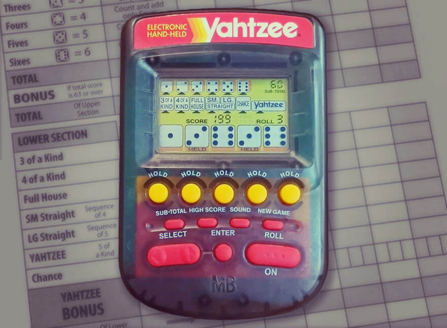 1995 handheld electronic Yahtzee game by Tiger Electronics