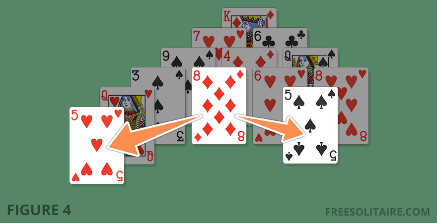 Pyramid Solitaire game showing choice between two possible matches