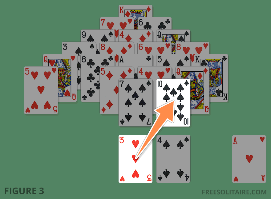 Pyramid Solitaire game showing a move from stock to pyramid