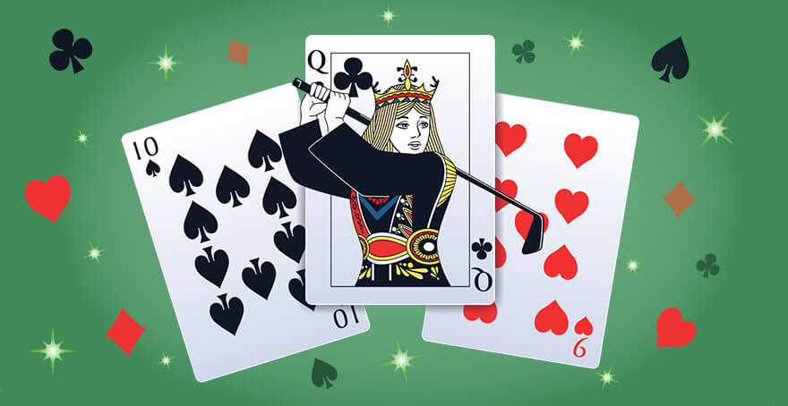 Golf Solitaire Queen mascot swinging a club